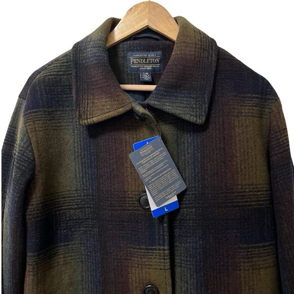 Pendleton Womens Wool Blend Plaid Topper Coat Size L Navy Heavyweight Winter NWT - Picture 3 of 10